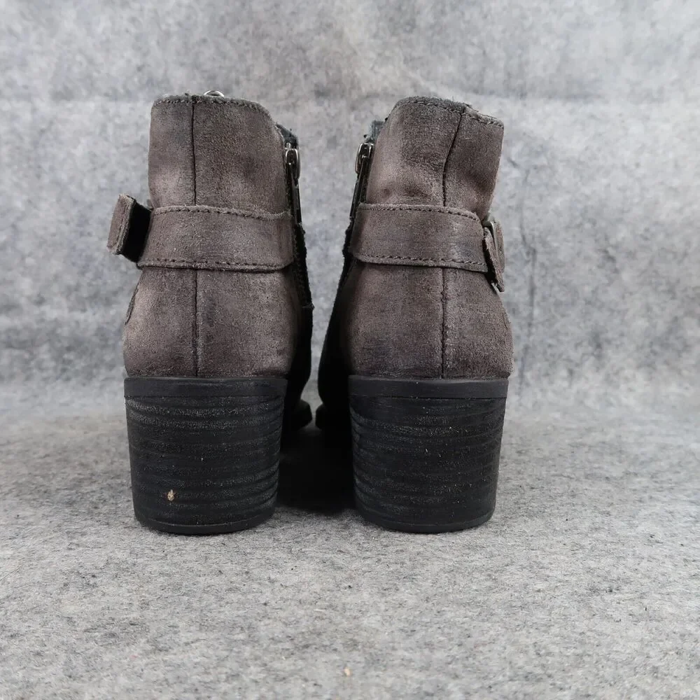 Born Shoes Womens 5.5 Booties Leather Casual Fashion Adia Moto Gray Block Heel